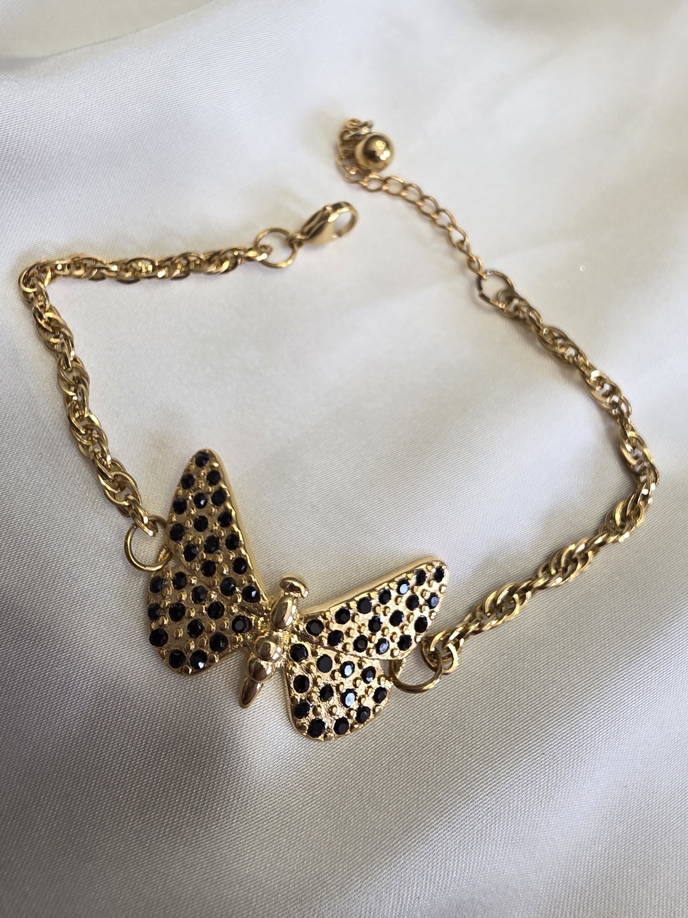 Black Austrian Crystal, ION Plated 14K YG & Stainless Steel Butterfly Bracelet